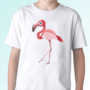 Flamingo white t shirt top tee cartoon design art - mens, womens, kids, baby sizes