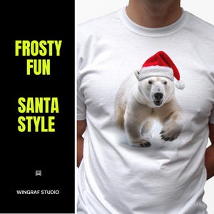 Ours polaire t-shirt vacances de Noël amoureux des animaux idée cadeau d'anniversaire drôle pour elle lui enfants vêtements tenue coupe design graphique art bonnet de père noël