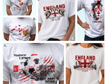 Camiseta de Inglaterra, camiseta para aficionados ingleses, regalo para papá, seguidor del fútbol, ropa de calle, día del partido, diseño gráfico de leones, bandera cruzada, torneo mundial 2026