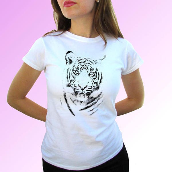 White Tiger - white t shirt top tee design art - mens, womens, kids, baby sizes