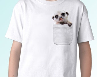 Meerkat pocket white t shirt top suricate tee design art - mens, womens, kids