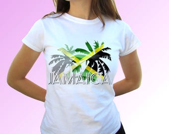 Jamaica Palm flag white t shirt top short sleeves - Mens, Womens, Kids, Baby - All Sizes!