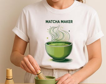 Matcha Maker T-Shirt Minimalist Japandi Unisex Cotton Tee for Matcha Lovers Cozy Café Aesthetic Shirt Eco Gift for Tea Lovers Printed in UK