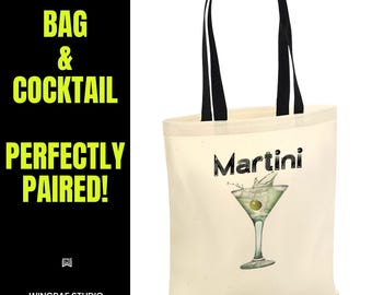 Martini Tote Bag Tote Bag Christmas Birthday Gift Fashion Art Design Shopper Eco Friendly Handbag Beach Holiday Travel Stylish Minimalist