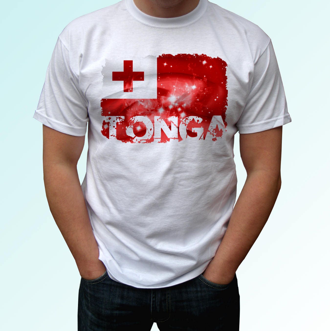 Tonga flag design art white t shirt top short sleeves Mens Etsy
