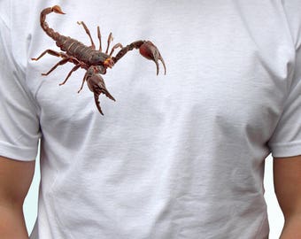 Scorpion white t shirt top tee design art - mens, womens, kids, baby sizes