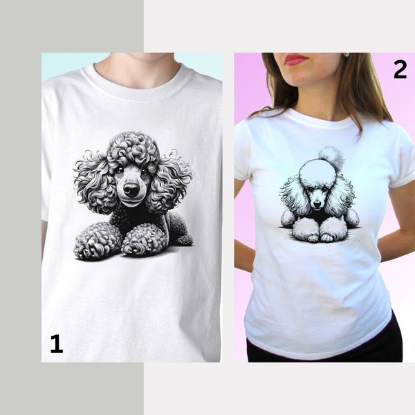 Poodle white t shirt top 100% cotton tee graphic design - mens womens kids & baby sizes