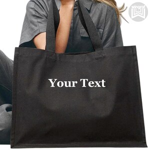 Personalisierte Large Tote Shopper Canvas Schwarz Tasche Individuelles Logo Gedruckt Minimalistisch Lässig Geräumig Fashion Street Style Lässiger Athleisure Look