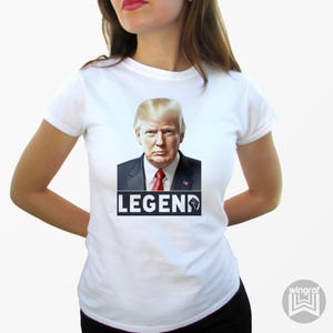 Koszulka Donalda Trumpa 2024 legenda ikona USA Ameryka strzał walka wybory głosowanie republikańska odzież damska urodziny prezent świąteczny projekt graficzny
