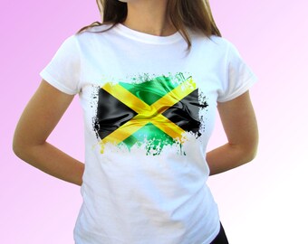 Jamaica flag white t shirt top short sleeves - Mens, Womens, Kids, Baby - All Sizes!