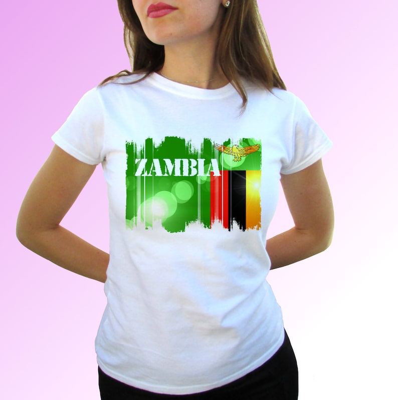 Zambia Flag White T Shirt Top Short Sleeves Mens Womens Etsy