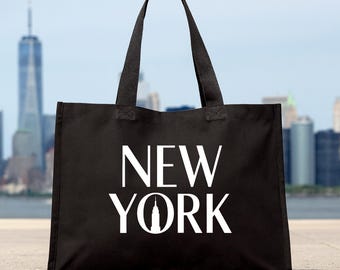 New York Tote Bag Large Black PREMIUM Shopper NYC Fashion Gift for Her Empire State Graphic Design Reusable Eco Shopping Trendy Street Style