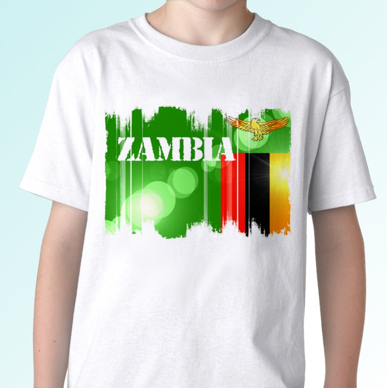 Zambia Flag White T Shirt Top Short Sleeves Mens Womens Etsy