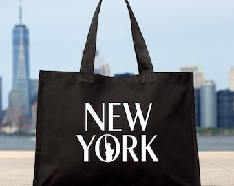 New York Tote Bag Large Black PREMIUM Shopper with Statue of Liberty Print Gold Silver Red White Luxury NYC Gift for Her Modern Design Style