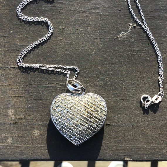 Diamond Pave’ sterling silver heart locket. 21” s… - image 5