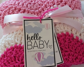 Crocheted Chevron Baby Blanket Pink & Rose Pink