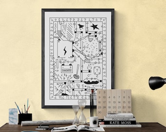 Poster Maze "Electrifying" Printable Wall Art, Printable Mazes, Black and White Wall Art, Downloadable Poster Home Office Decor