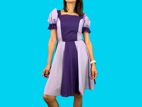 Vintage purple color block square dance dress