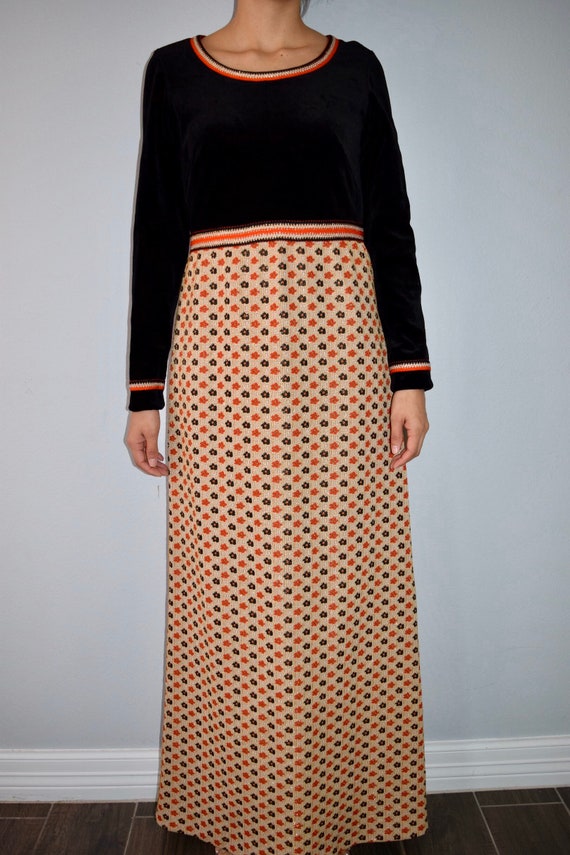 70's velvet/metallic floral maxi dress