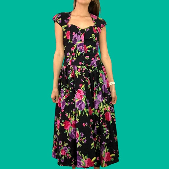 80’s floral button front midi dress