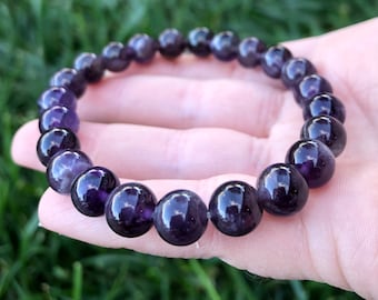 Amethyst Bead Stretch Bracelets - One Size Fits Most - Crystal Jewelry and Healing