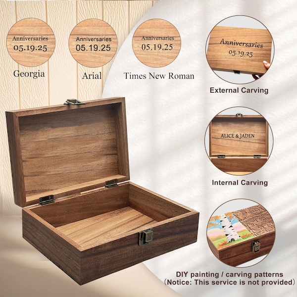 Personalized Walnut Keepsake Box,Wedding Memory Box, Anniversary Gift, Custom Engraved Gift Set, Wedding Day Gift for Photos and Letters