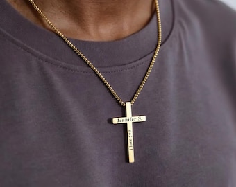 Personalized Cross Necklace,Cross Necklace for Men Boys,Personalized Cross Necklace for Custom Cross Necklace,Boys Baptism,Fathers Gifts