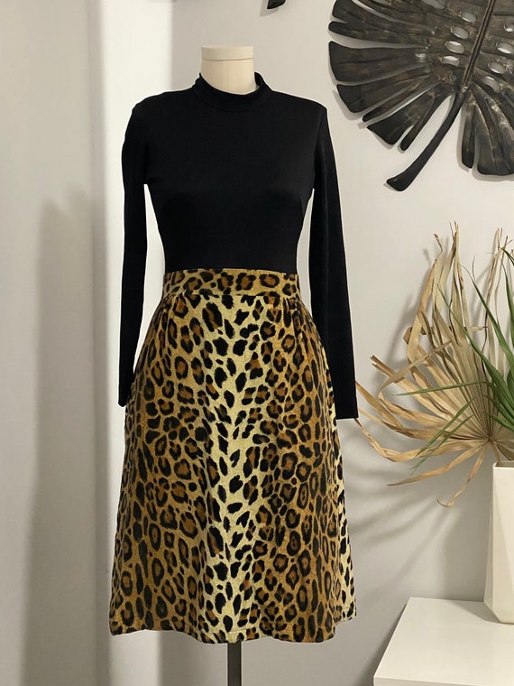 70’s Velvet Leopard Dress XS