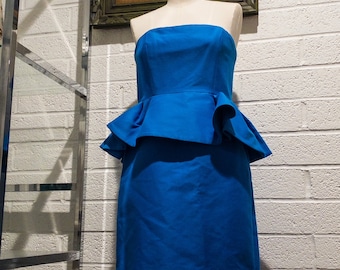 EUC Halston Heritage Lapis Blue Strapless Peplum Mini Dress Size 4