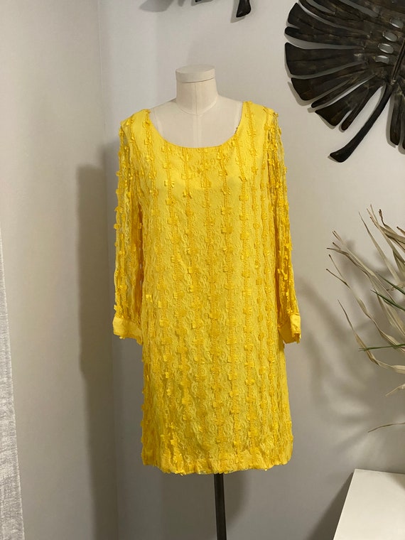 Vintage 1960’s Yellow Lace and Ribbon Mini Dress M