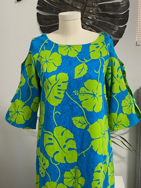 Handmade Lime Green and Blue Hawaiian Muu Muu Maxi