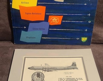 Lot of 2 Aviation Ephemera, Book and Print, Vintage Airlines and Airplane Book. Aviation Art by Joe Milich 1982, C-118 (DC-6) VR-53 (#238)