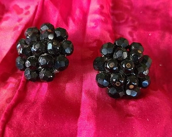 Lot of 2 Pairs of Vintage Earrings Clip-on 80s Retro Earrings Black White and Gold