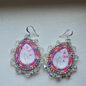 Pink Blossom Spring Wildflower Earrings - Handmade