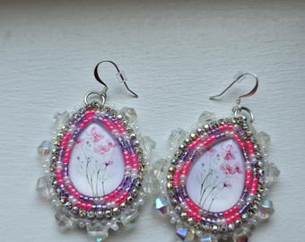 Pink Blossom Spring Wildflower Earrings - Handmade