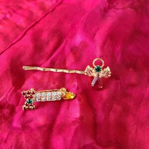Christmas Candle Shaped Brooch and Festive Holiday Bobby Pin Vintage Jewelry