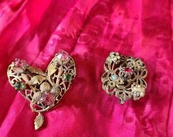 Lot of 5 Assorted Brooches Leaves Floral and Cherub Angel