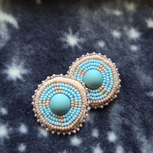 Matte Pink and Blue Indigenous Beaded Stud Earrings