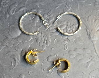 2 Pairs of Vintage Hoop earrings, One Gold and One Silver