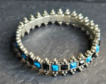Blue, Black, and Silver Gothic Y2K Stretch Bracelet