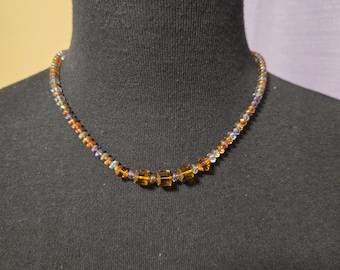 Beautiful Beaded Glass Vintage Necklace, Orange and Blue