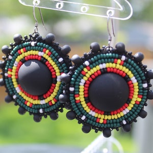 Matte Black Rasta Beaded Earrings