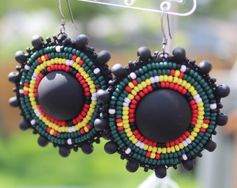 Matte Black Rasta Beaded Earrings