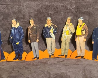 Set of 7 Bendix Radio Vintage Aviation Airplane Pilots & Military Paper Diecuts Paper Dolls 1930s/40s Military Ephemera