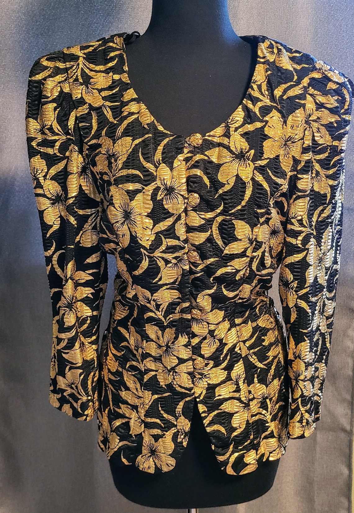 Gold and Black Silky 80s Blouse Size 12 | Etsy