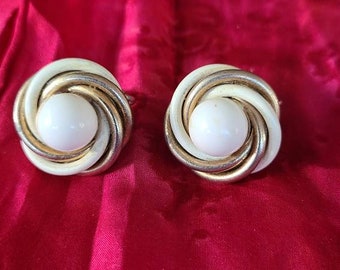 2 Pairs of Vintage Earrings Clip on 80s Retro Earrings Black White and Gold