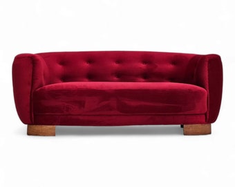 1960s, Danish design, reupholstered 2-seater "Banana" sofa, vintage velour.