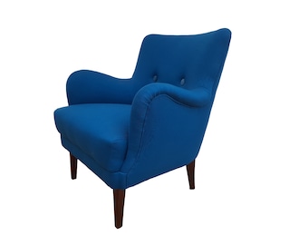 Danish designed armchair 70&#39;s, wool, beech, completely renovated-reupholstered