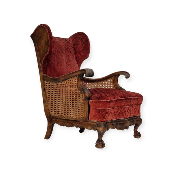 Années 1930, design danois, fauteuil, bois de frêne, velours, état d'origine.