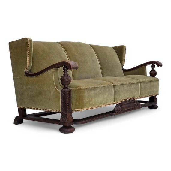 1950s, 3-seater Danish Sofa, Original Condition, Furniture Velour